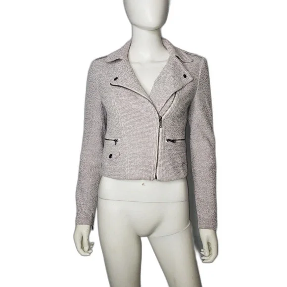 Banana Republic Cropped White Black Moto Jacket Womens Size 2 - Picture 7 of 7